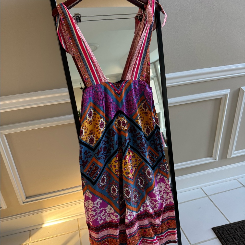 Free People Maritzah One Piece Wide Leg Bohemian Vibrant Patterned Jumpsuit - Picture 5 of 5